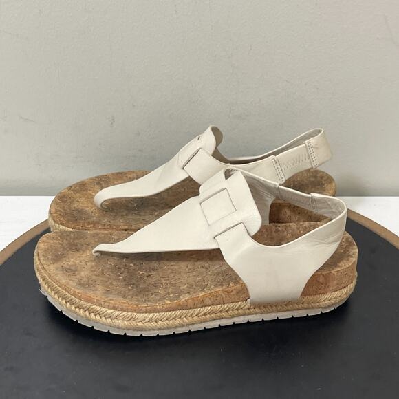 Vince Kirraβ Sandals Women 7M TanLeather Cork Footbed Slingback Platform - Picture 5 of 12